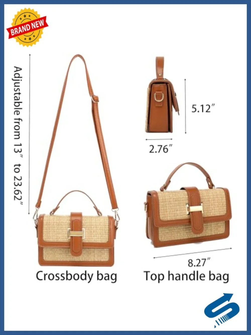 Woven Straw Crossbody Bag with Top Handle - Boho Beach Purse